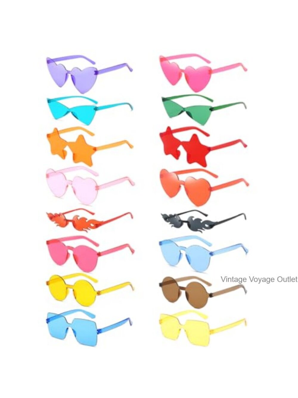 16 Pc Rimless Sunglasses Set Colored Party Glasses Photoshoot Costume